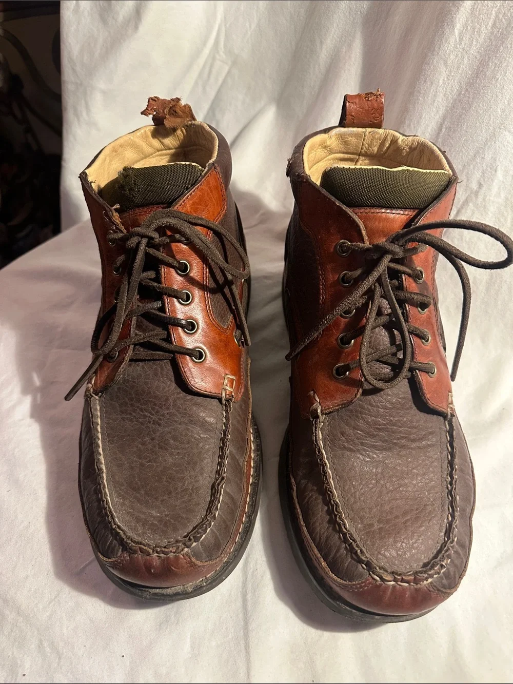L.L. Bean “ Allagash” Handsewn Men's Two-Tone Brown Leather Lace-Up Boots